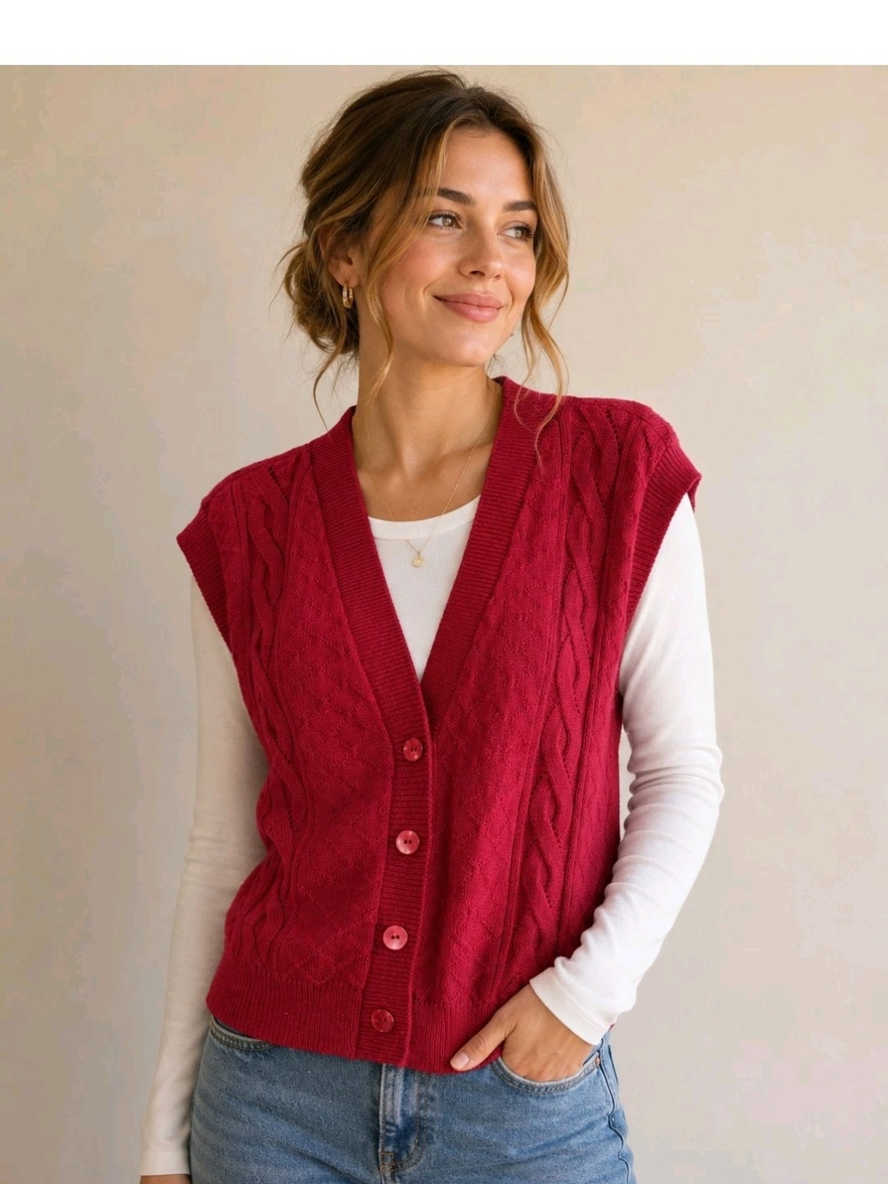 The Leslie Fay Maroon Knit Sweater Vest Sz 1X